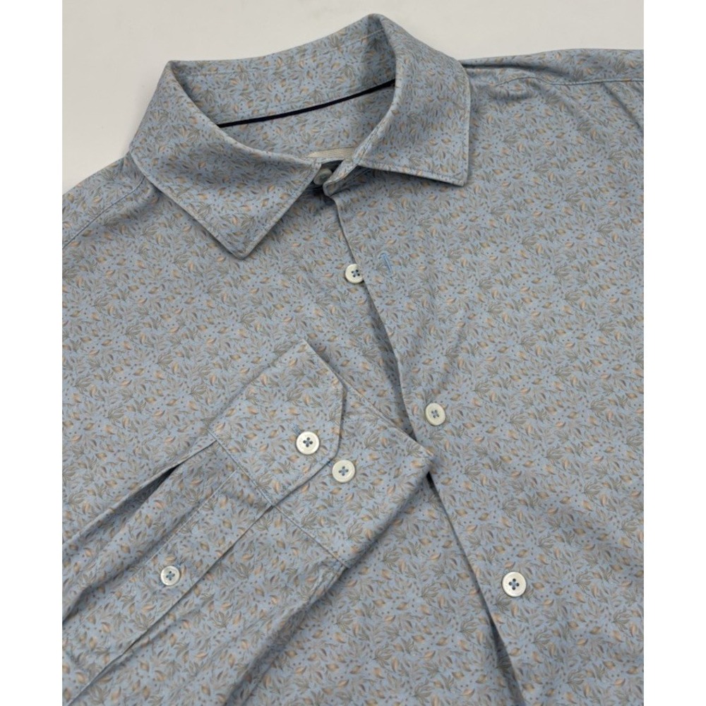 Bugatchi Men's S 8 Way Stretch Blue Floral Long Sleeve Button Dress Shirt‎